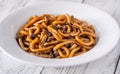 Udon noodles with mushrooms Royalty Free Stock Photo