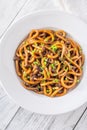 Udon noodles with mushrooms Royalty Free Stock Photo
