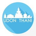 Udon Thani Thailand Flat Icon Skyline Silhouette Design City Vector Art Round logo.