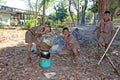 Asian boy-scout group is doing activity.