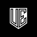 UE Logo monogram shield geometric black line inside white shield color design