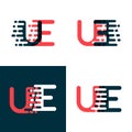 UE letters logo with accent speed dark red and dark blue