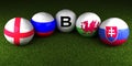 UEFA EURO 2016 balls with the flag of Group B England Russia Wales Slovakia