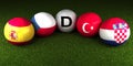 UEFA EURO 2016 balls with the flag of Group D Spain Czech Republic Turkey Croatia Royalty Free Stock Photo