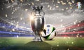 UEFA Euro Cup 2024 Trophy with Soccer ball football Isolated background. 3d rendering illustration. Royalty Free Stock Photo