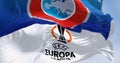 UEFA and UEFA Europa League flags waving in the wind