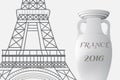 The 2016 UEFA European Championship. France. Cup of Championship and the Eiffel Tower