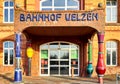 Entrance of train station designed by artist Friedensreich Hundertwasser in Uelzen, Germany