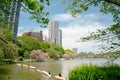 Ueno Park Shinobazu Pond and skyscraper at spring in Tokyo, Japan