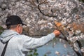 Birds in human hand in the park