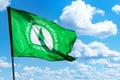 Ufa, Chishmy, Russia, 06.25.2022. Flag of the Russian Ecological Party - Greens. The Flag of the Ecological Party flutters in the Royalty Free Stock Photo