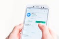 Ufa, Russia January 30, 2019: Social media app Telegram icons on smart phone touchscreen mobile internet technology