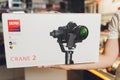 Ufa, Russia, 3 January, 2020: Zhiyun Crane V2 gimbal packed in box The Industry-First Camera Stabilizer Integrating