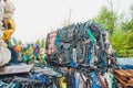 Plastic pressed bales at the modern waste hazardous processing plant. Separate garbage collection. Recycling and storage Royalty Free Stock Photo