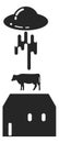 Ufo abduct cow from farm. Black barn silhouette