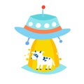 Ufo abducting a cow vector Illustration. Alien space ship Royalty Free Stock Photo