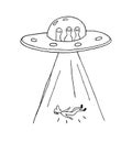 UFO abduction of a human with flying saucer. Royalty Free Stock Photo