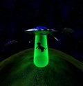 UFO abduction in night,3d render Royalty Free Stock Photo