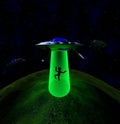 UFO abduction in night,3d render Royalty Free Stock Photo