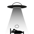 UFO abduction. UFO kidnaps the sleeper. Vector illustration