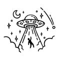 UFO alien abduction doodle tattoo design