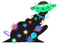 UFO alien fantasy spaceship, cartoon flat vector illustration isolated. Royalty Free Stock Photo