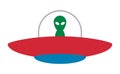 Ufo with alien icon, flying saucer - vector