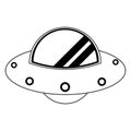 UFO alien spaceship cartoon in black and white