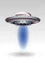 ufo alien spaceship flying saucer. ufo flying spaceship isolated on white background. ufo spaceship with light beam. Royalty Free Stock Photo