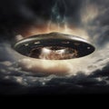 UFO, alien spaceships in the clouds in the sky.