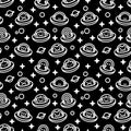 UFO aliens white fat line style cartoon pattern Royalty Free Stock Photo