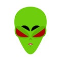 UFO angry Emoji. Green alien face Aggressive emotion. martian av