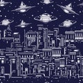 UFO attack seamless pattern monochrome Royalty Free Stock Photo