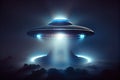 UFO with Beam, Alien Spaceship in Night Sky, Futuristic Mystery Transport, Abstract Generative AI Illustration