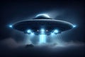 UFO with Beam, Alien Spaceship in Night Sky, Futuristic Mystery Transport, Abstract Generative AI Illustration