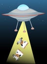 Ufo beaming up two cows in beam of light