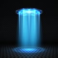 Ufo blue light beam, futuristic alien spaceship isolated vector illustration Royalty Free Stock Photo