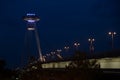 UFO Bridge over Danube River in Bratislava, Slovakia at night Royalty Free Stock Photo