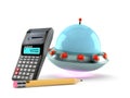UFO with calculator and pencil