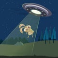 Funny cartoon illustration of a rabbit ufo abduction Royalty Free Stock Photo