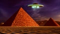 ufo circles next to a pyramid 3d rendering