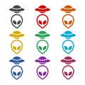 UFO color icon set isolated on white background Royalty Free Stock Photo