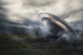 UFO crashing on a crop field Royalty Free Stock Photo