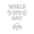 UFO day poster, doodle outline card.