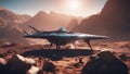 ufo in the desert Space fighter and alien planet Royalty Free Stock Photo