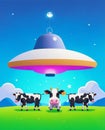 UFO Encounter on the Meadow: Three Cows and the Flying Saucer