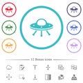 UFO flat color icons in circle shape outlines