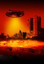 Ufo over destructed Manhattan Royalty Free Stock Photo