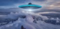 UFO Flying over the Canadian Rocky Mountain Landscape. Royalty Free Stock Photo
