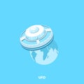 UFO is flying over the planet, an isometric Royalty Free Stock Photo